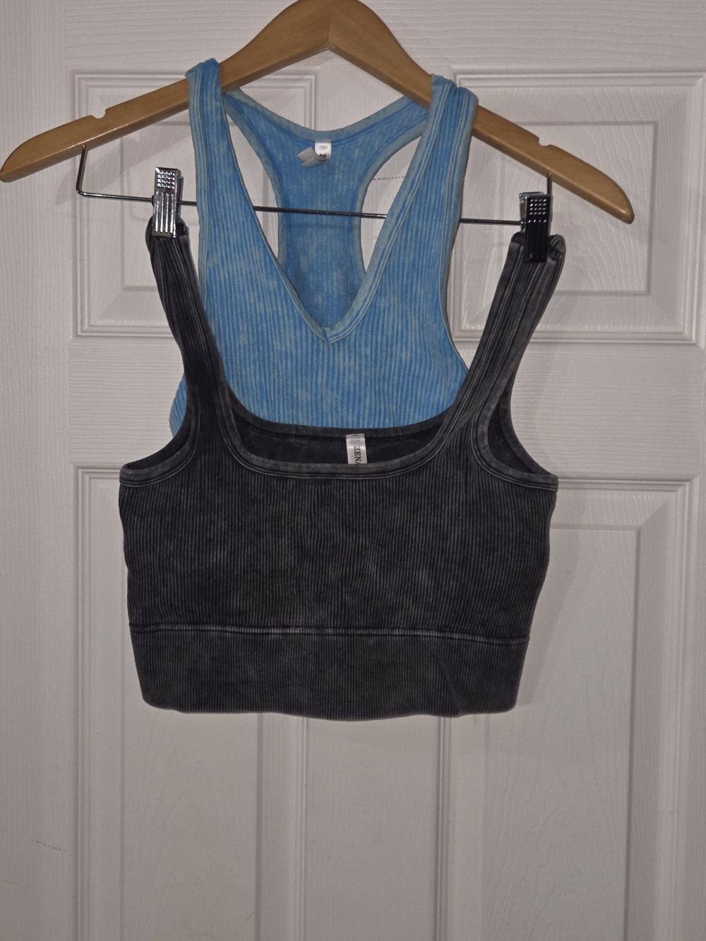 Zenana Outfitters Ribbed Scoop Neck Tank Set in Blue and Charcoal